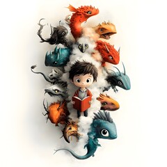 Fantastical Student Surrounded by Diverse Academic