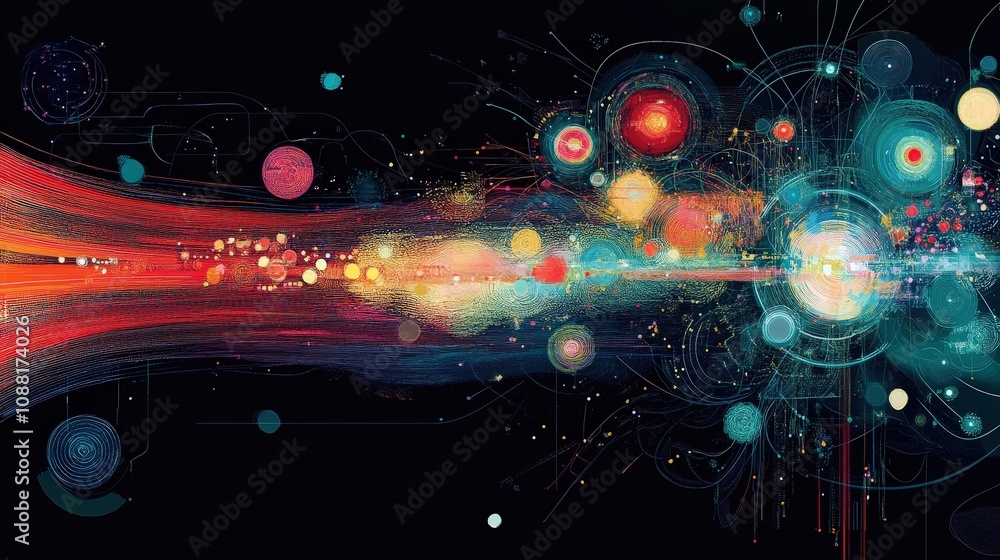 Aufkleber A conceptual view of AI creation as data flows through complex layers, evolving from raw input to smart, predictive outcomes