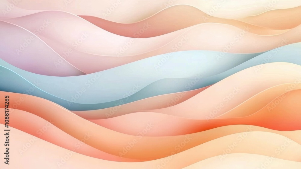 Poster soft flowing waves in pastel colors creating a serene and calming abstract background for graphic de