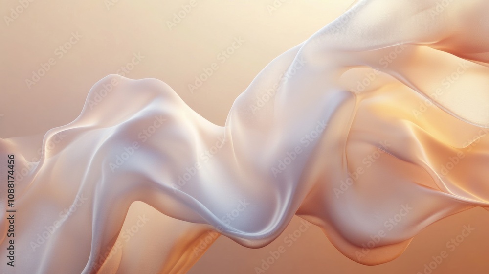 Poster ethereal flowing fabric in soft shades of beige and light cream, creating a dreamlike effect perfect