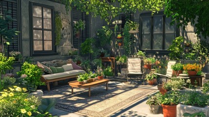 A cozy garden patio, with fresh air flowing freely among potted plants and herbs.
