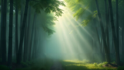 Fototapeta premium Misty Bamboo Forest in Soft Light