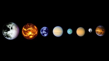 A Stunning Illustration of the Solar System Featuring Planets in Order from the Sun with Detailed Textures and Colors of Each Celestial Body Against a Black Background