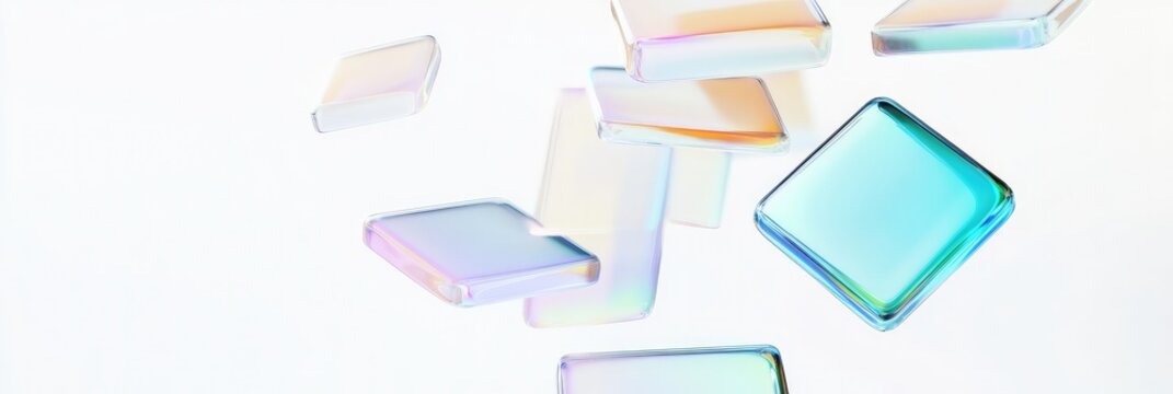 Abstract Background of Floating Semi-Transparent Blocks in Purple and Pink for High-Tech and Business Internet Themes

