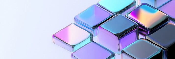 Abstract Background of Floating Semi-Transparent Blocks in Purple and Pink for High-Tech and Business Internet Themes


