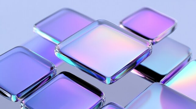 Abstract Background of Floating Semi-Transparent Blocks in Purple and Pink for High-Tech and Business Internet Themes

