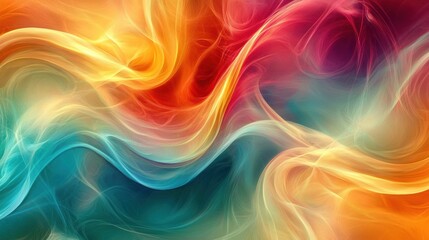 Obraz premium Colorful Abstract Background with Flowing Waves of Red, Orange, Yellow, and Blue Creating a Vibrant and Dynamic Visual Texture for Various Design Projects