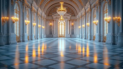 Fototapeta premium Grand hall with ornate architecture and elegant lighting.