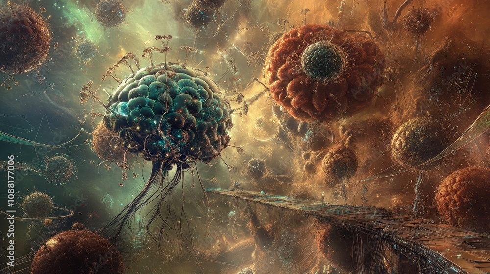 Poster a depiction of artificial intelligence evolving through iterative training, with layers of adjustmen