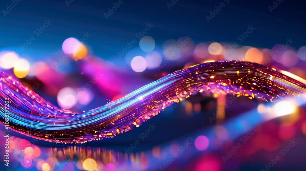 Poster dynamic and vibrant trails of light with colorful bokeh effects, creating a festive and energetic at