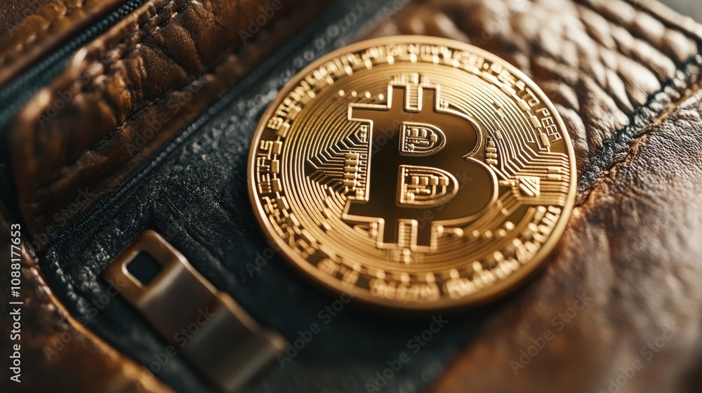 Poster a digital bitcoin wallet with a user-friendly interface displaying balance, transactions, and a bitc