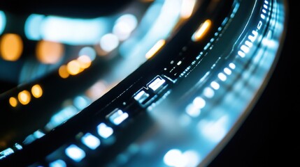 A macro shot of a flexible OLED display panel demonstrating its bendable and thin-film transistor technology, Flexible display technology style, photo of