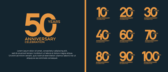 set of anniversary logo flat yellow color on black background for celebration moment