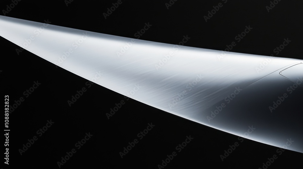 Poster a macro shot of a wind turbine blade's aerodynamic design and composite material structure, renewabl