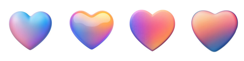 Set of a heart-shaped icon with a soft gradient and slight shadow, isolated on a transparent background.
