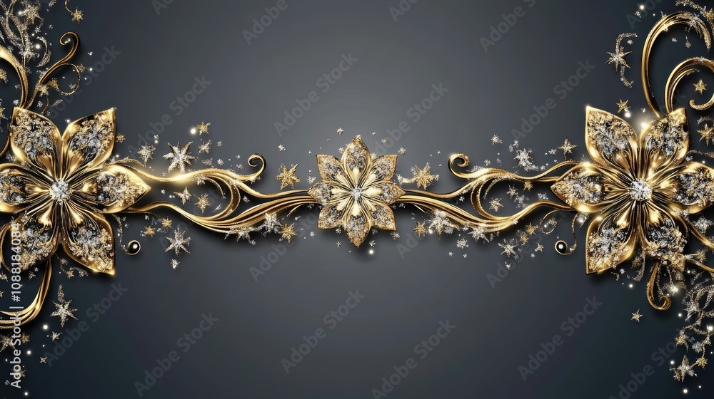Aufkleber elegant gold snowflake border with abstract design and copy space, overlayed on transparent backgrou