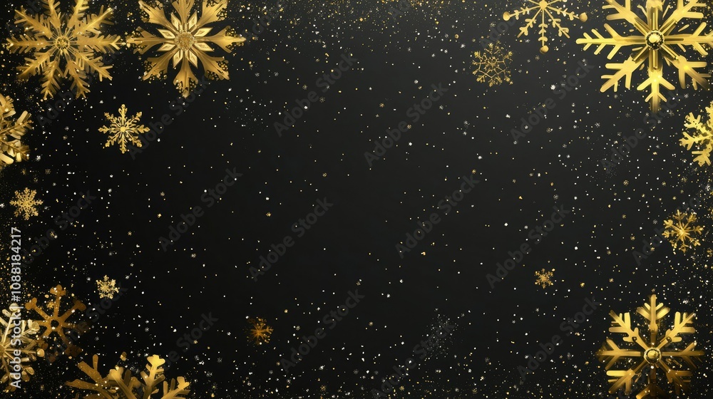 Poster elegant gold snowflake frame on a transparent background with ample copy space, perfect for holiday 