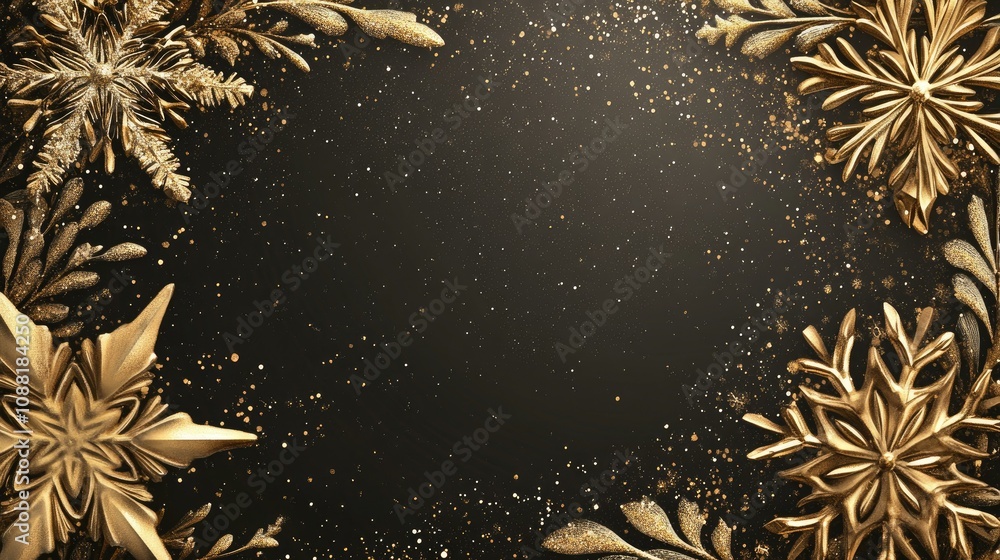 Aufkleber elegant gold snowflake frame on a transparent background with ample copy space, perfect for holiday 