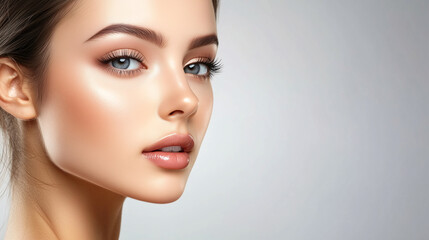 Naklejka premium close up portrait of young woman, white, smooth, advertising concept for cosmetics, spa, beauty clinic