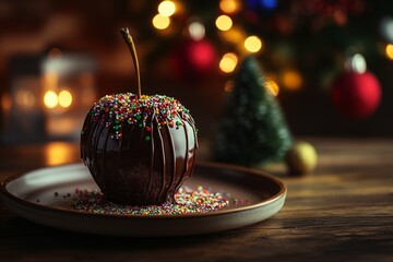 Caramel Apple with Dark Chocolate Drizzle and Sprinkles