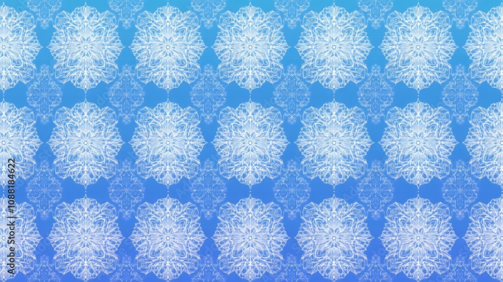 Poster elegant seamless pattern of white line snowflakes on a gradient blue background, creating a festive 