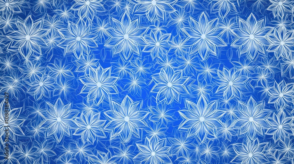 Poster elegant seamless pattern of white line snowflakes on a gradient blue background, creating a festive 