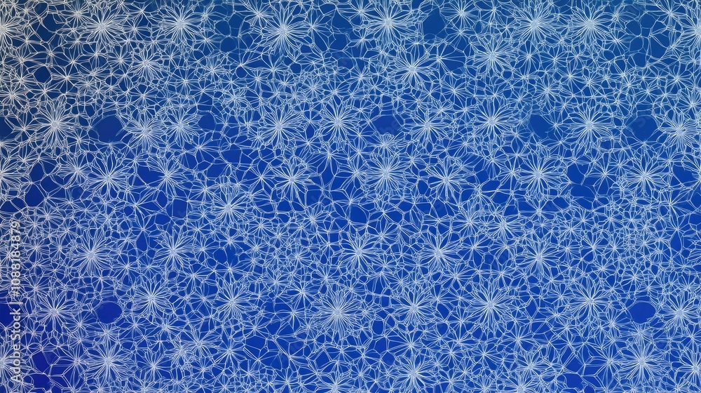 Poster elegant seamless pattern of white line snowflakes on a gradient blue background, creating a festive 