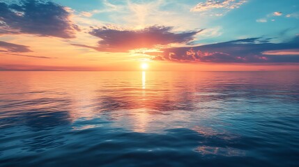 Fototapeta premium Sunset over ocean, colorful sky, peaceful scene