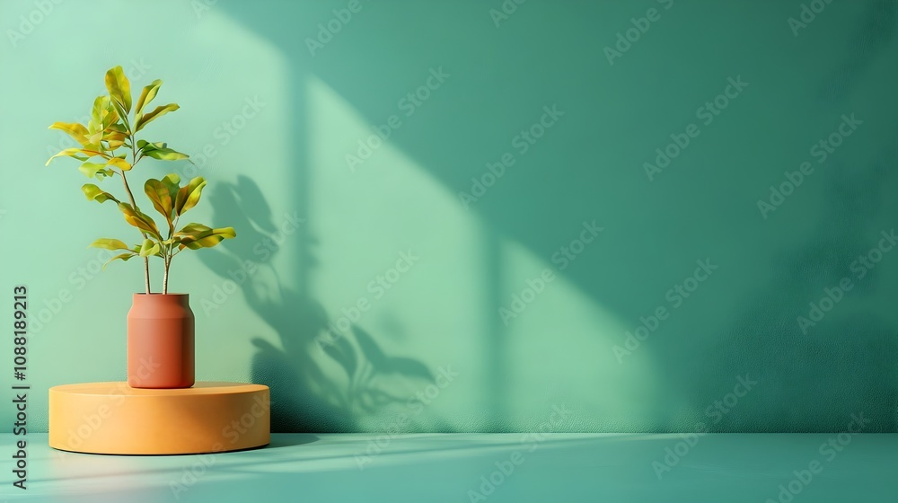Poster serene and tranquil 3d studio room scene with earthy green background empty floor and wall product p