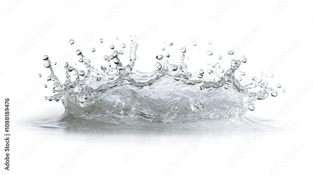 Poster isolated water splash on a white background, with frozen droplets creating a fresh and dynamic effec