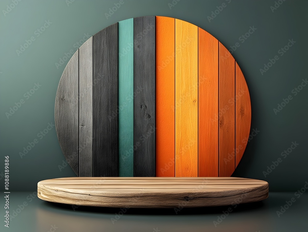 Poster elegant wooden platform with gradient backdrop in warm hues providing a clean and minimalist setting