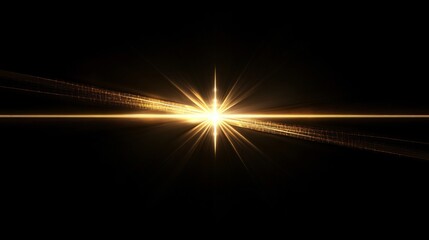 Golden Light Flare Burst on Black Background - Abstract Star Effect