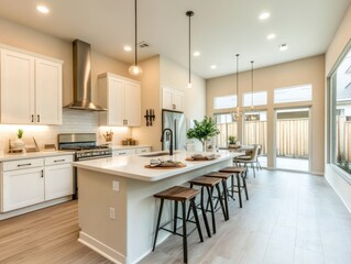 Fototapeta premium Modern Kitchen Island with White Cabinets and Island Seating
