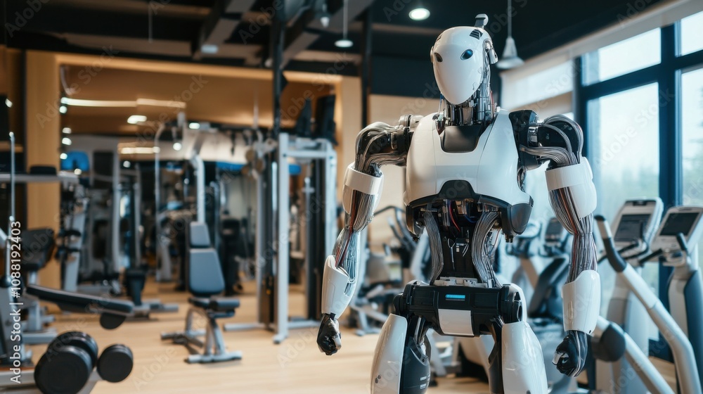 Leinwandbilder a robot providing personalized fitness training in a high-tech gym, dynamic and energetic setting wi
