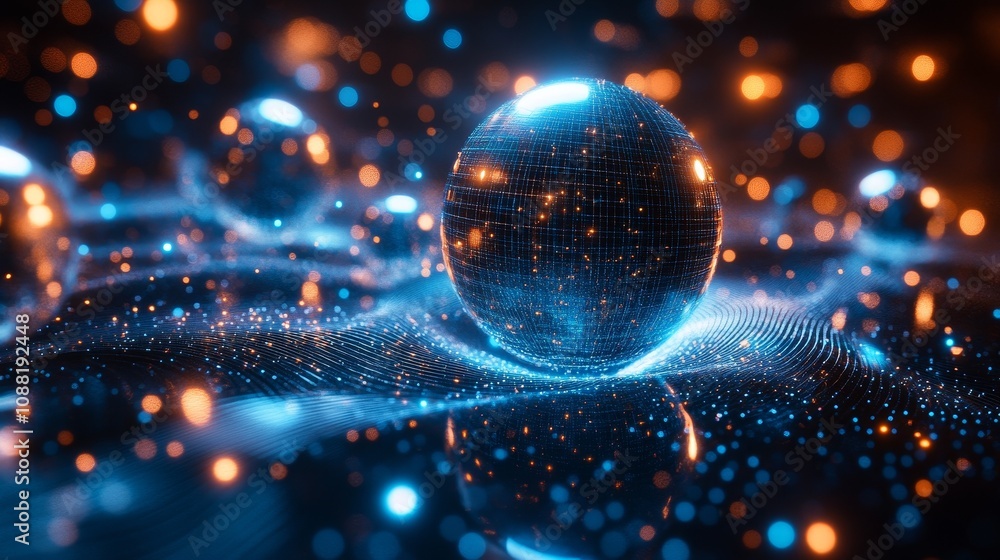 Aufkleber up close display of an advanced quantum computer with metal spheres and geometric patterns, emitting