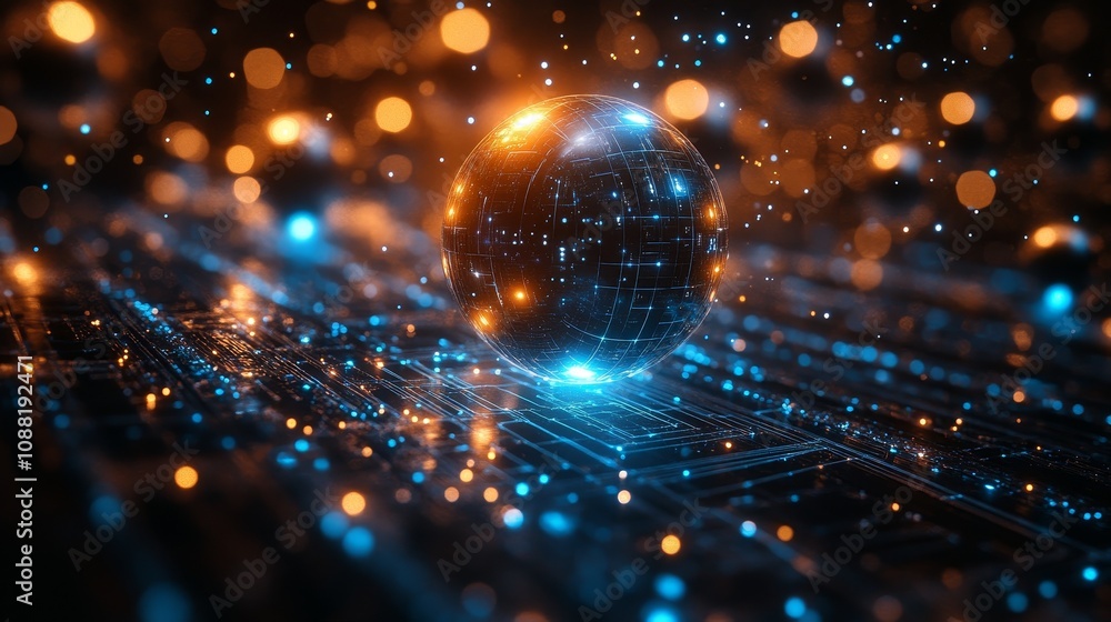 Aufkleber up close display of an advanced quantum computer with metal spheres and geometric patterns, emitting