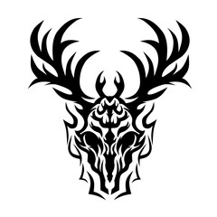 A fierce and tribal deer skull with intricate antlers, symbolizing power and strength.