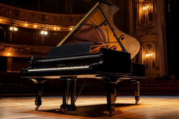 Majestic Black Grand Piano on Empty Stage