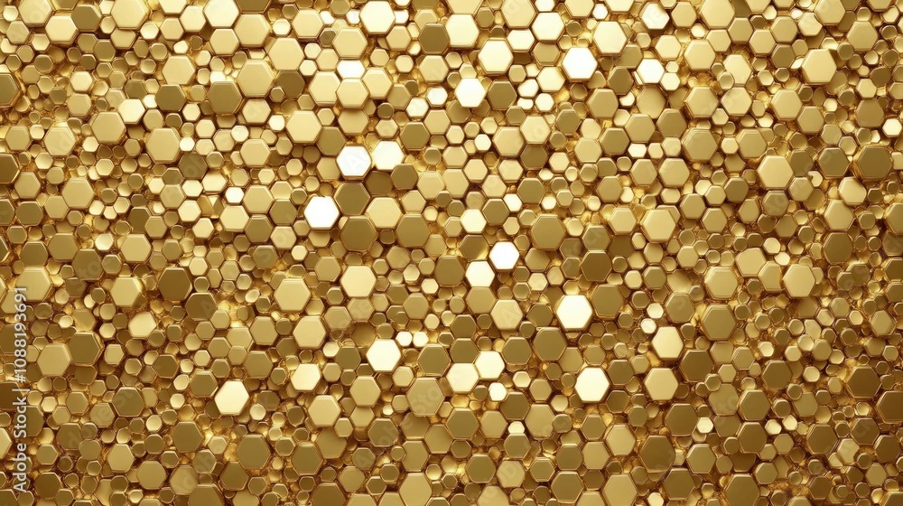 Aufkleber shimmering golden hexagonal pattern in a modern abstract design