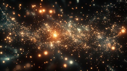 Fototapeta premium Abstract cosmic nebula with glowing particles and energy streams.