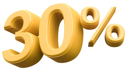 30 Percent Off Discount Gold Number 3D Render