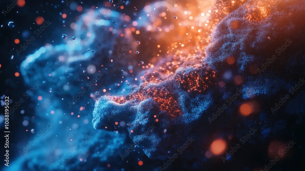 Poster vibrant abstract digital texture with particles and glowing elements