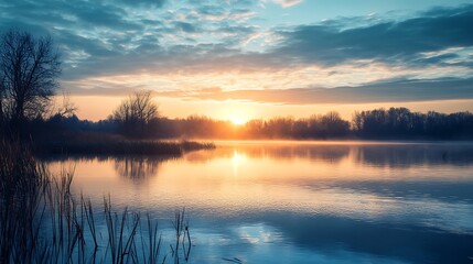 Obraz premium Sunrise over Calm Lake