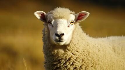 Obraz premium A Megara sheep gazing directly ahead, captured with stunning realism as if posing for a portrait. The lifelike details, expressive eyes, and natural textures evoke a sense of connection,