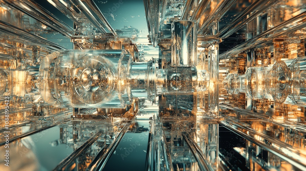 Aufkleber a mesmerizing, abstract image featuring intricate, reflective structures that evoke a sense of depth