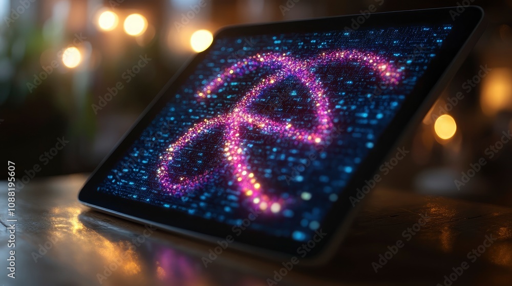 Poster abstract glowing pattern created on a digital device screen at night