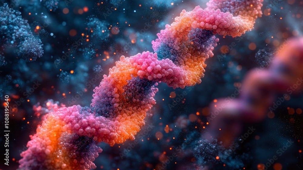Poster vibrant visualization of dna helix structure in a cosmic environment