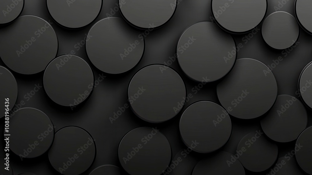 Poster abstract black circles arranged in a seamless pattern on a dark background