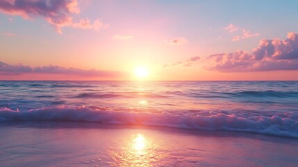 Fototapeta premium Sunrise Beach Ocean Wave Pink Sky