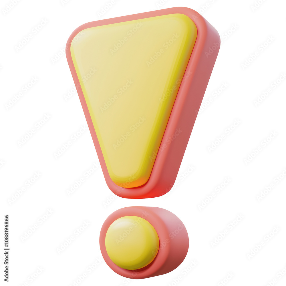 Poster 3d a red and yellow triangle with a yellow button in the middle isolated on transparent or white bac